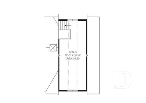 Rangement boni - Plan de maison 2 à 4 chambres, style Cap Cod, garage double, espace boni aménageable - Amaryllis 
