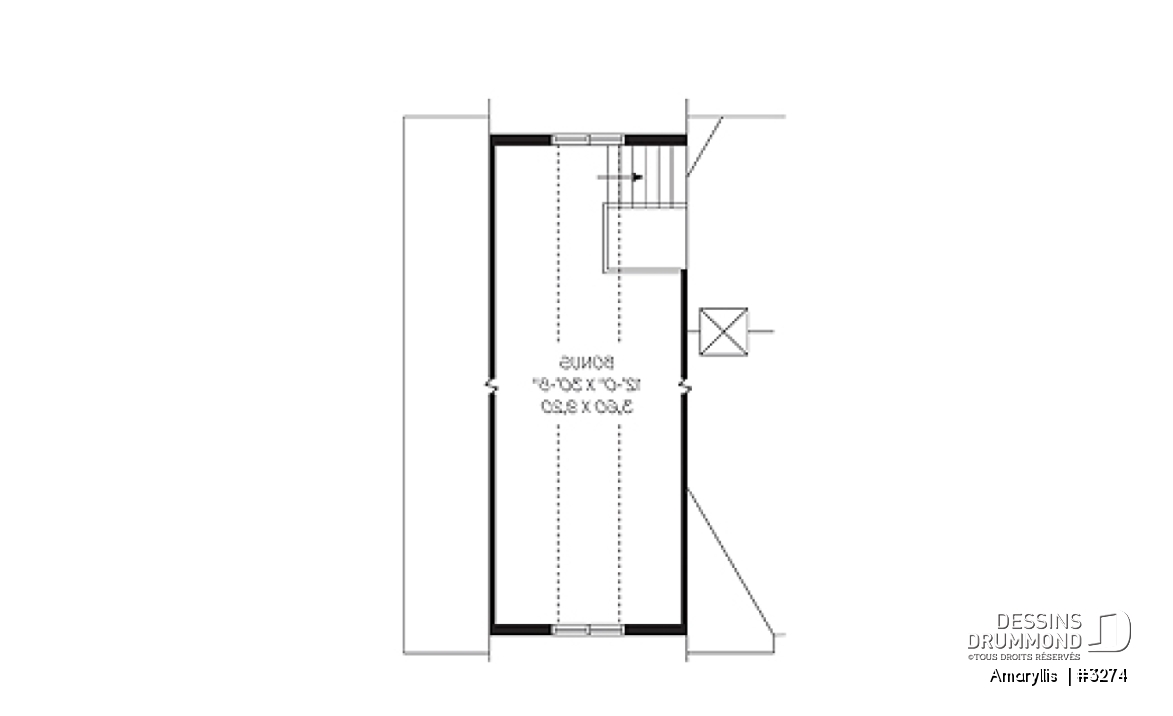 Rangement boni - Plan de maison 2 à 4 chambres, style Cap Cod, garage double, espace boni aménageable - Amaryllis 
