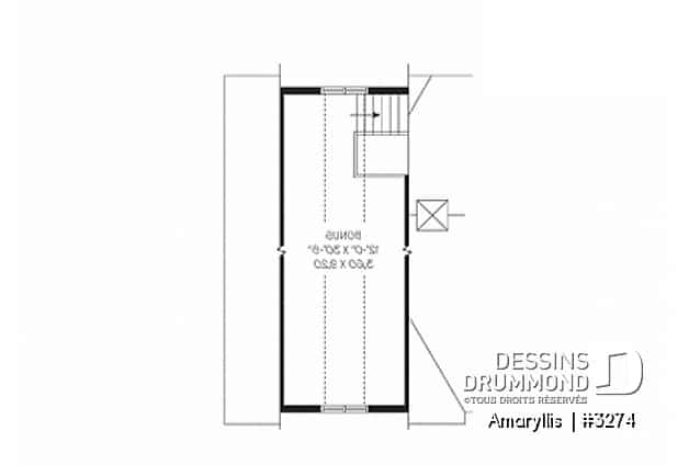 Rangement boni - Plan de maison 2 à 4 chambres, style Cap Cod, garage double, espace boni aménageable - Amaryllis 