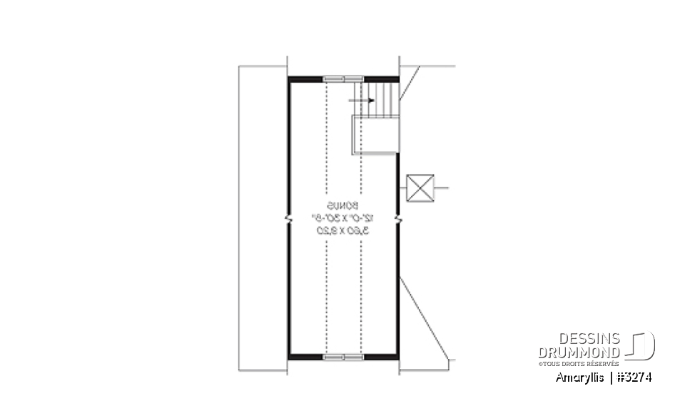 Rangement boni - Plan de maison 2 à 4 chambres, style Cap Cod, garage double, espace boni aménageable - Amaryllis 