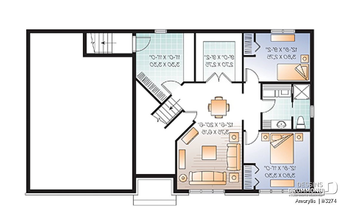 Sous-sol - Plan de maison 2 à 4 chambres, style Cap Cod, garage double, espace boni aménageable - Amaryllis 