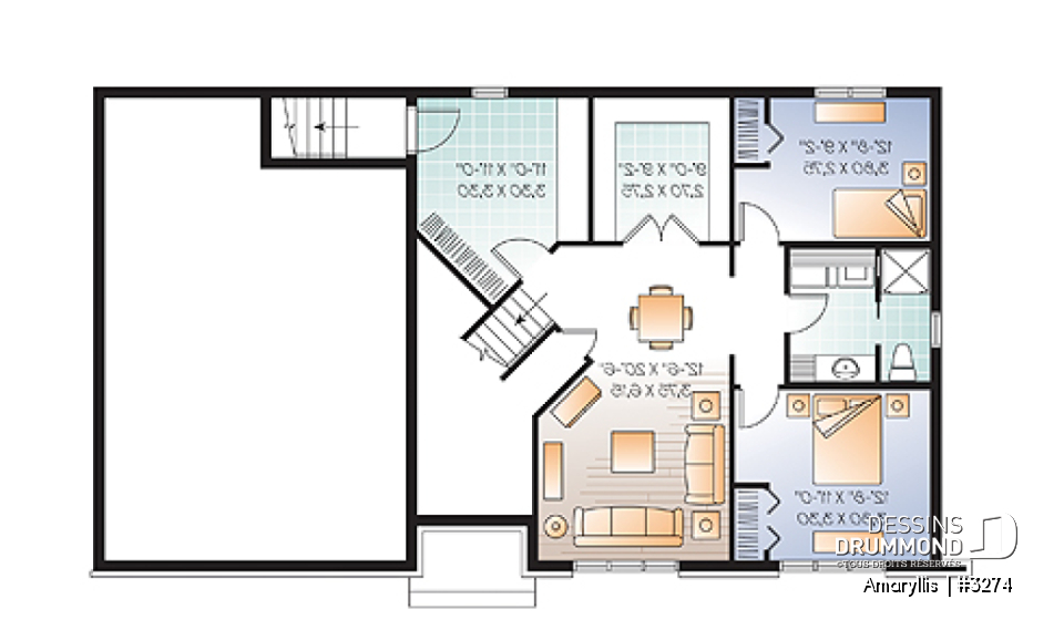 Sous-sol - Plan de maison 2 à 4 chambres, style Cap Cod, garage double, espace boni aménageable - Amaryllis 