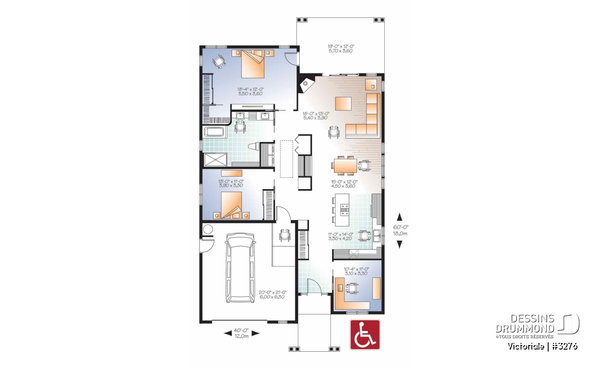 Rez-de-chaussée - Plan pour mobilité réduite, 2 à 3 chambres, garage bureau, foyer, terrasse abritée, buanderie - Victoriale