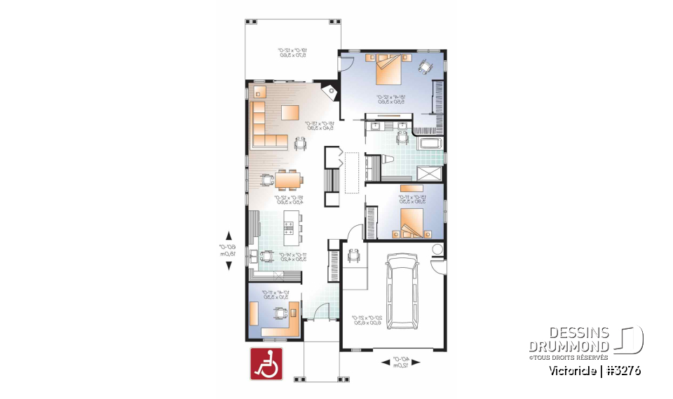 Rez-de-chaussée - Plan pour mobilité réduite, 2 à 3 chambres, garage bureau, foyer, terrasse abritée, buanderie - Victoriale