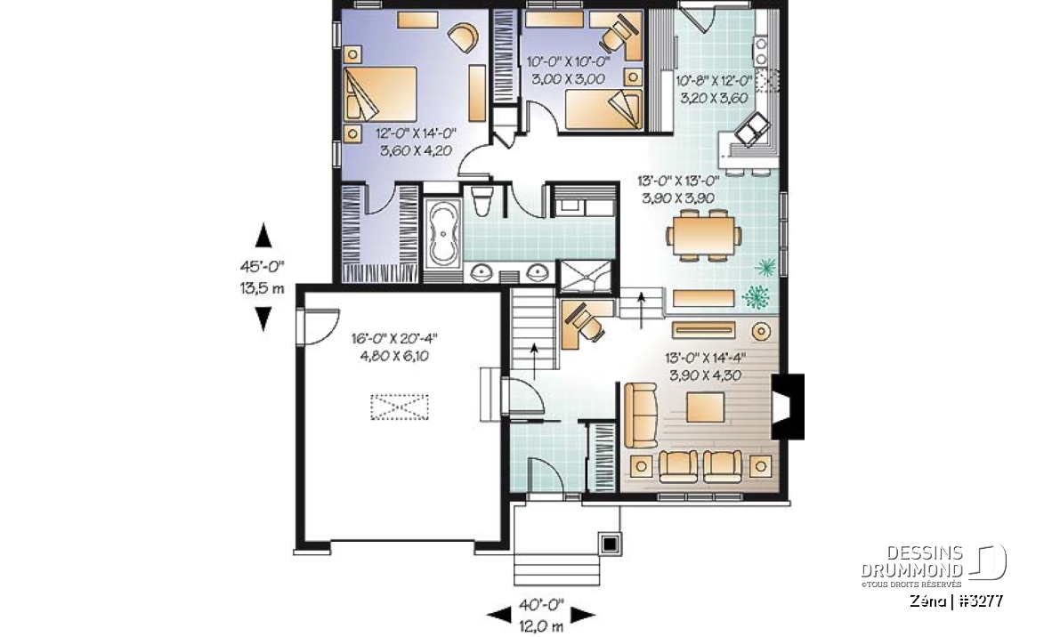 Rez-de-chaussée - Plan de maison de style Craftsman, salle de séjour avec foyer et coin bureau, chambre maître avec walk-in - Zéna