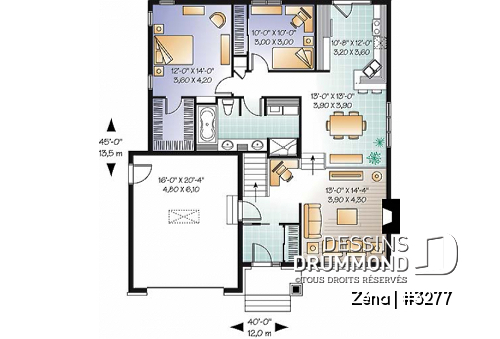 Rez-de-chaussée - Plan de maison de style Craftsman, salle de séjour avec foyer et coin bureau, chambre maître avec walk-in - Zéna