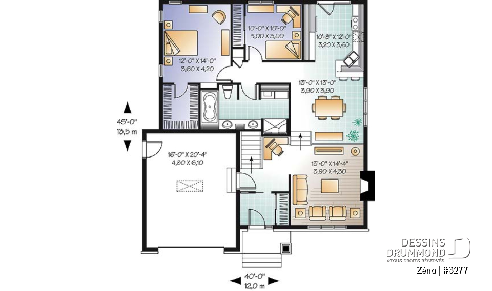 Rez-de-chaussée - Plan de maison de style Craftsman, salle de séjour avec foyer et coin bureau, chambre maître avec walk-in - Zéna