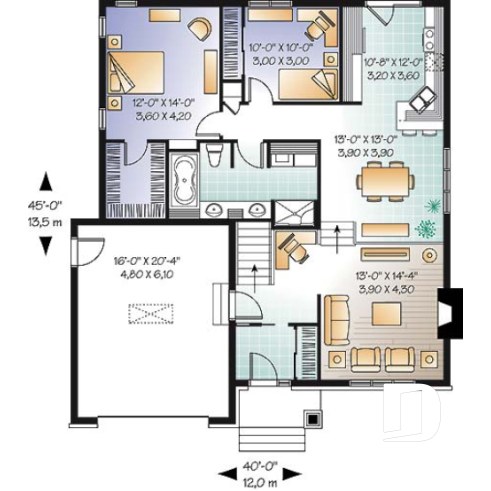 Rez-de-chaussée - Plan de maison de style Craftsman, salle de séjour avec foyer et coin bureau, chambre maître avec walk-in - Zéna