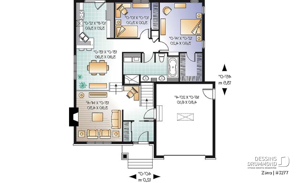 Rez-de-chaussée - Plan de maison de style Craftsman, salle de séjour avec foyer et coin bureau, chambre maître avec walk-in - Zéna