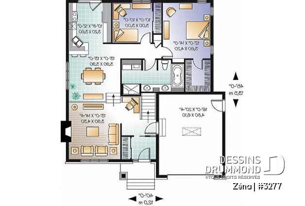 Rez-de-chaussée - Plan de maison de style Craftsman, salle de séjour avec foyer et coin bureau, chambre maître avec walk-in - Zéna