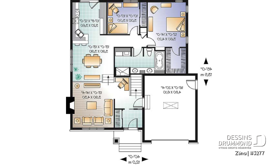 Rez-de-chaussée - Plan de maison de style Craftsman, salle de séjour avec foyer et coin bureau, chambre maître avec walk-in - Zéna