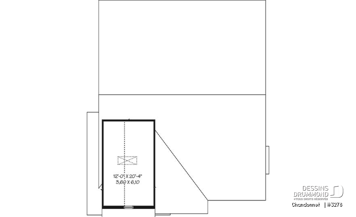 Rangement boni - Plan de bungalow champêtre économique avec garage, 3 chambres, coin bureau, salon en contrebas - Chandonnet  