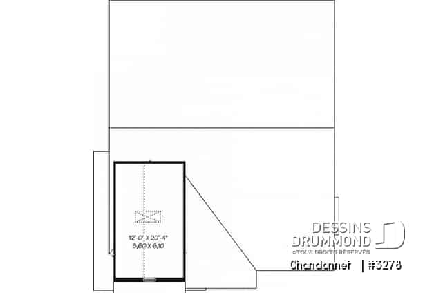Rangement boni - Plan de bungalow champêtre économique avec garage, 3 chambres, coin bureau, salon en contrebas - Chandonnet  