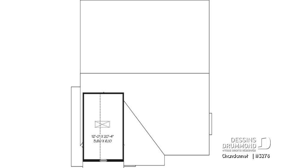Rangement boni - Plan de bungalow champêtre économique avec garage, 3 chambres, coin bureau, salon en contrebas - Chandonnet  