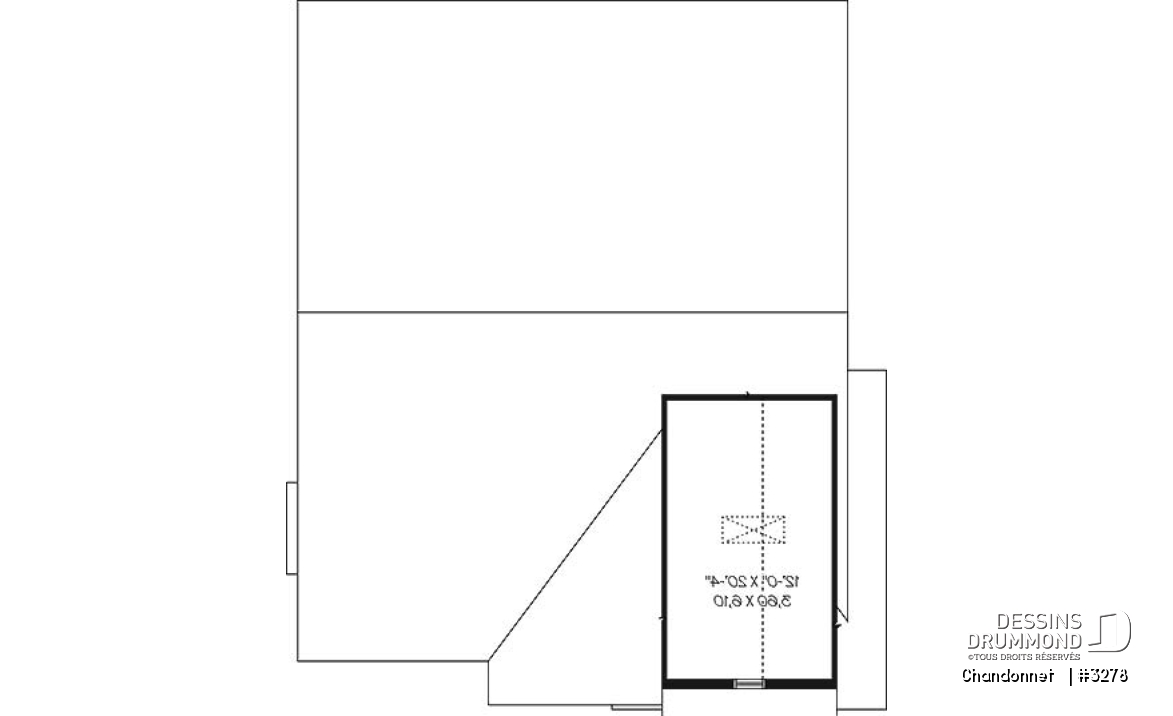 Rangement boni - Plan de bungalow champêtre économique avec garage, 3 chambres, coin bureau, salon en contrebas - Chandonnet  