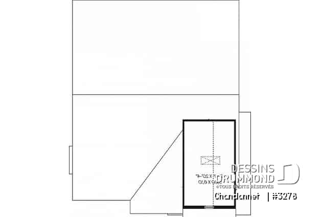 Rangement boni - Plan de bungalow champêtre économique avec garage, 3 chambres, coin bureau, salon en contrebas - Chandonnet  