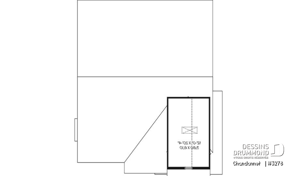 Rangement boni - Plan de bungalow champêtre économique avec garage, 3 chambres, coin bureau, salon en contrebas - Chandonnet  