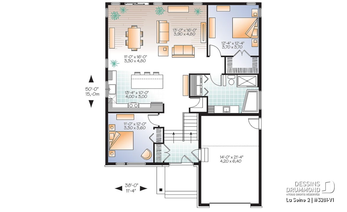 Rez-de-chaussée - Plan de plain-pied moderne, garage, 2 chambres, plafond 9', garde-manger, buanderie au premier - La Seine 2