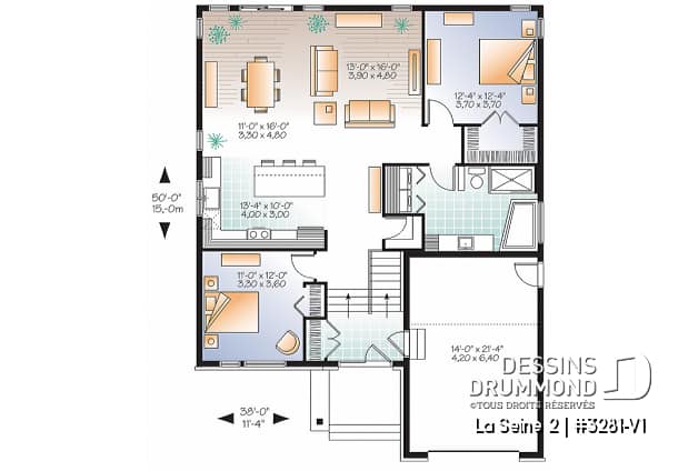 Rez-de-chaussée - Plan de plain-pied moderne, garage, 2 chambres, plafond 9', garde-manger, buanderie au premier - La Seine 2