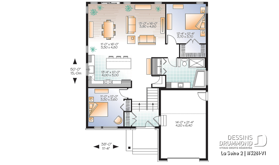 Rez-de-chaussée - Plan de plain-pied moderne, garage, 2 chambres, plafond 9', garde-manger, buanderie au premier - La Seine 2