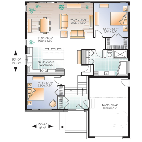 Rez-de-chaussée - Plan de plain-pied moderne, garage, 2 chambres, plafond 9', garde-manger, buanderie au premier - La Seine 2