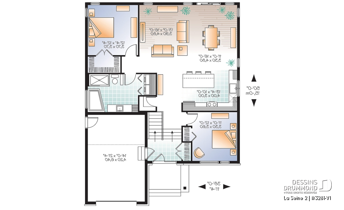 Rez-de-chaussée - Plan de plain-pied moderne, garage, 2 chambres, plafond 9', garde-manger, buanderie au premier - La Seine 2