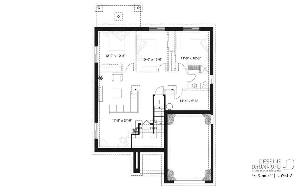 Sous-sol - Plan de plain-pied moderne, garage, 2 chambres, plafond 9', garde-manger, buanderie au premier - La Seine 2