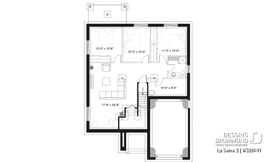 Sous-sol - Plan de plain-pied moderne, garage, 2 chambres, plafond 9', garde-manger, buanderie au premier - La Seine 2