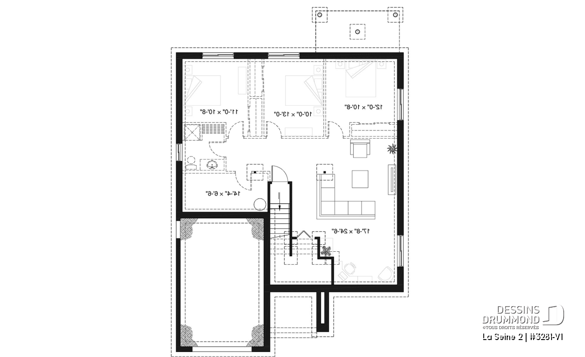 Sous-sol - Plan de plain-pied moderne, garage, 2 chambres, plafond 9', garde-manger, buanderie au premier - La Seine 2