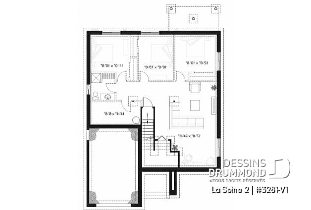 Sous-sol - Plan de plain-pied moderne, garage, 2 chambres, plafond 9', garde-manger, buanderie au premier - La Seine 2