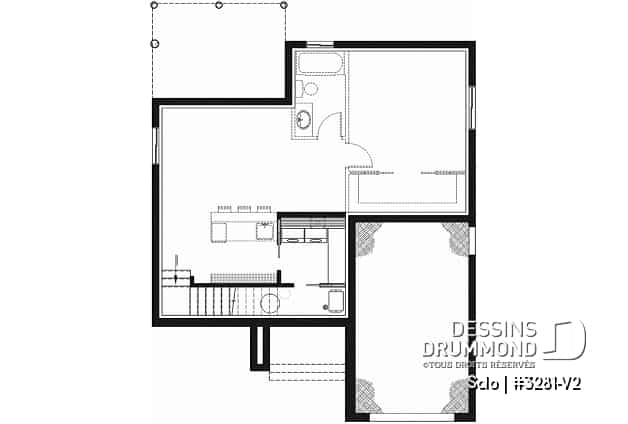 Sous-sol - Plan de petit plain-pied moderne 1 chambre, garage, cuisine à aire ouverte avec salon, grande chambre maître - Solo