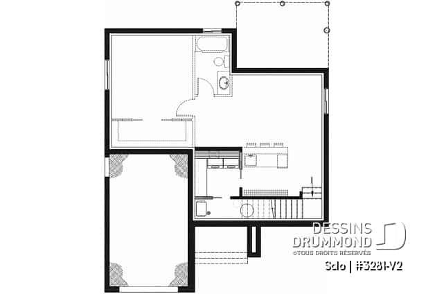 Sous-sol - Plan de petit plain-pied moderne 1 chambre, garage, cuisine à aire ouverte avec salon, grande chambre maître - Solo