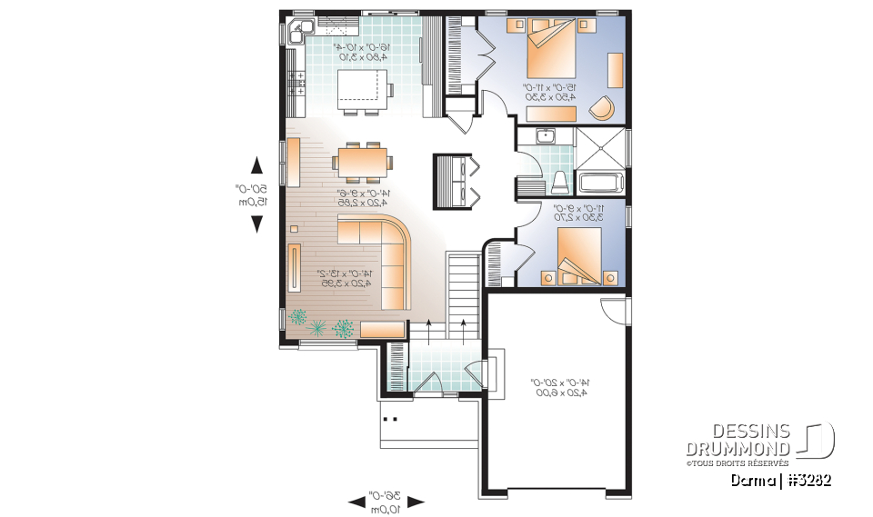 Rez-de-chaussée - Plan de plain-pied moderne 2 chambres, garage, cuisine avec grand îlot, buanderie au rez-de-chaussée - Darma