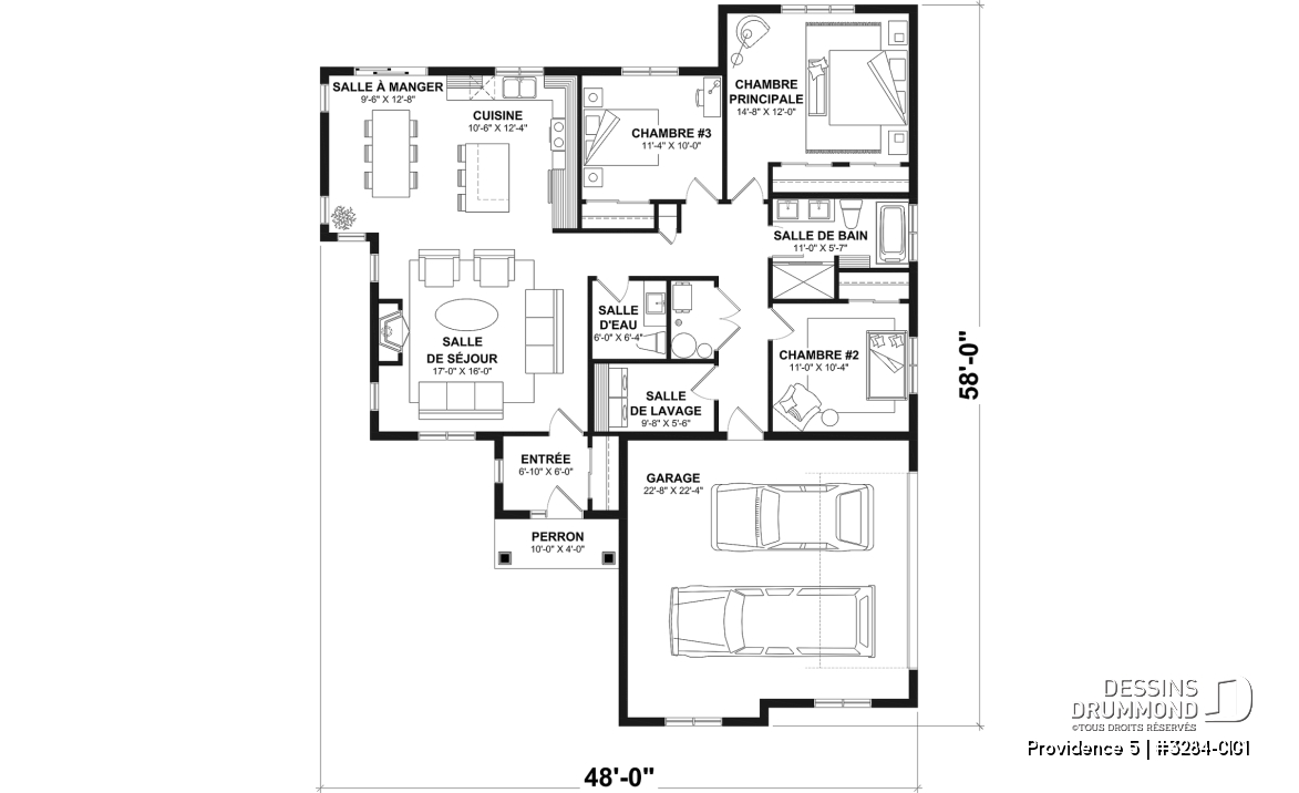 Rez-de-chaussée - Plan de plain-pied champêtre, 3 chambres, garage double latéral, buanderie, foyer, plafond à 9 pieds - Providence 5