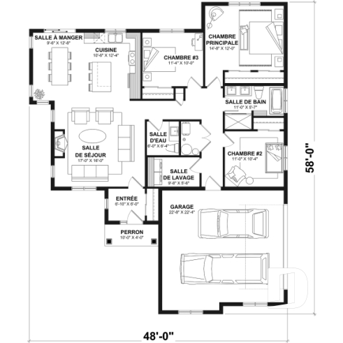 Rez-de-chaussée - Plan de plain-pied champêtre, 3 chambres, garage double latéral, buanderie, foyer, plafond à 9 pieds - Providence 5
