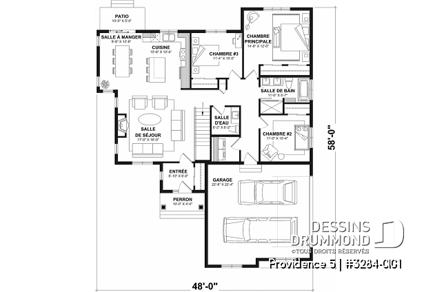 Rez-de-chaussée (Optionel $) du plan de maison unifamiliale 3284-CIG1 Rez-de-chaussée (Optionel $) - Plan de plain-pied champêtre, 3 chambres, garage double latéral, buanderie, foyer, plafond à 9 pieds - Providence 5