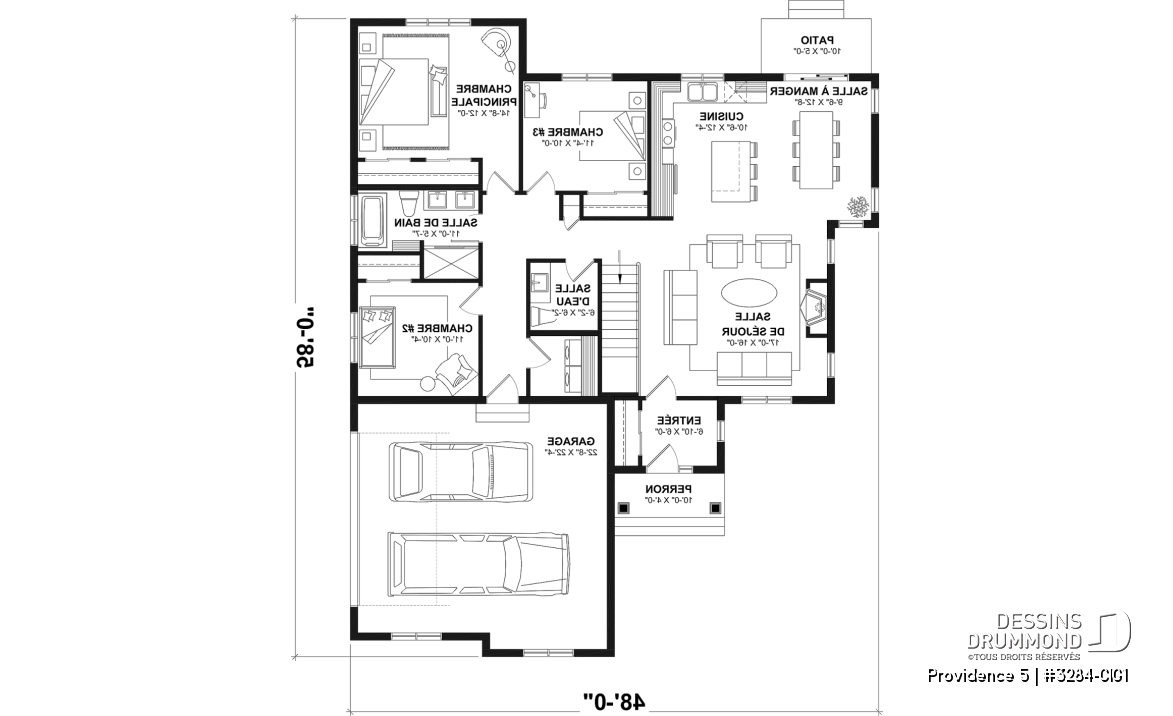 Rez-de-chaussée (Optionel $) - Plan de plain-pied champêtre, 3 chambres, garage double latéral, buanderie, foyer, plafond à 9 pieds - Providence 5
