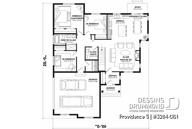 Rez-de-chaussée (Optionel $) - Plan de plain-pied champêtre, 3 chambres, garage double latéral, buanderie, foyer, plafond à 9 pieds - Providence 5