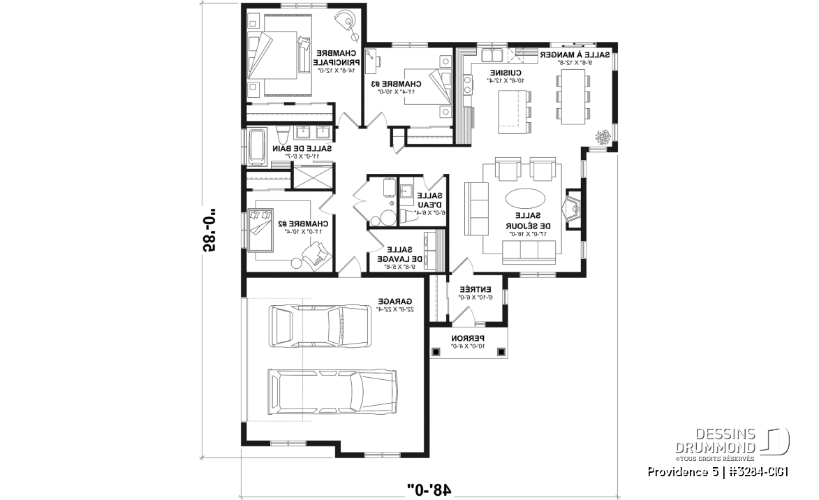 Rez-de-chaussée - Plan de plain-pied champêtre, 3 chambres, garage double latéral, buanderie, foyer, plafond à 9 pieds - Providence 5