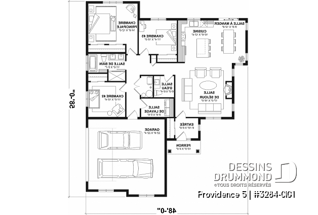 Rez-de-chaussée - Plan de plain-pied champêtre, 3 chambres, garage double latéral, buanderie, foyer, plafond à 9 pieds - Providence 5