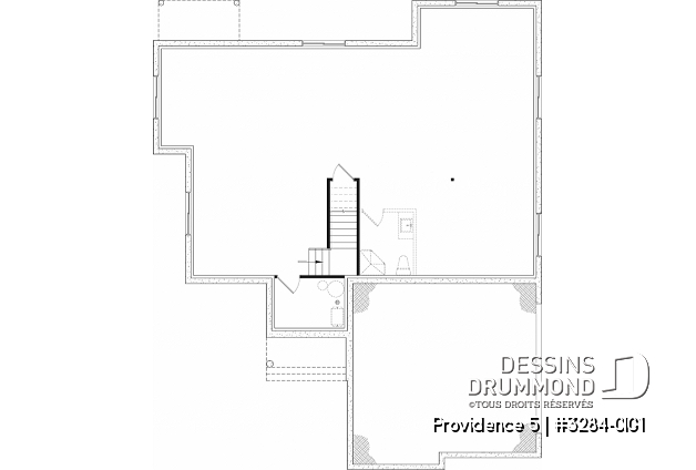 Sous-sol aménageable (Optionel $) du plan de maison unifamiliale 3284-CIG1 Sous-sol aménageable (Optionel $) - Plan de plain-pied champêtre, 3 chambres, garage double latéral, buanderie, foyer, plafond à 9 pieds - Providence 5