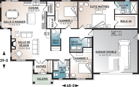 Rez-de-chaussée - Fondation dalle - Plan de maison plain-pied champêtre avec garage double, 3 chambres et style rustique chaleureux - Providence 3