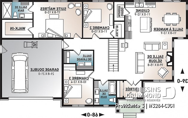 Rez-de-chaussée option 1 - 3 chambres 2 salles de bain, garage double, garde-manger, foyer, plain-pied - Providence 3