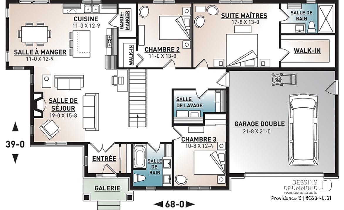 Rez-de-chaussée (Optionel $) - Plan de maison plain-pied champêtre avec garage double, 3 chambres et style rustique chaleureux - Providence 3