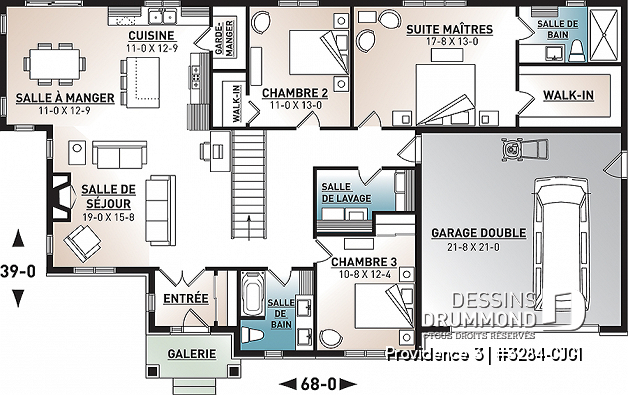 Rez-de-chaussée (Optionel $) - Plan de maison plain-pied champêtre avec garage double, 3 chambres et style rustique chaleureux - Providence 3