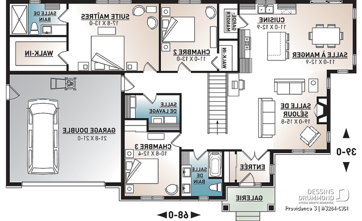 Rez-de-chaussée (Optionel $) - Plan de maison plain-pied champêtre avec garage double, 3 chambres et style rustique chaleureux - Providence 3