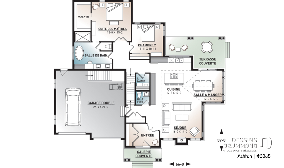 Rez-de-chaussée - 3 chambres 2 salles de bain, plain-pied spacieux, grande chambre des maîtres, garage, terrasse abritée - Ashton