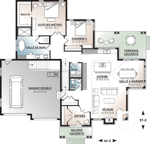 Rez-de-chaussée - 3 chambres 2 salles de bain, plain-pied spacieux, grande chambre des maîtres, garage, terrasse abritée - Ashton