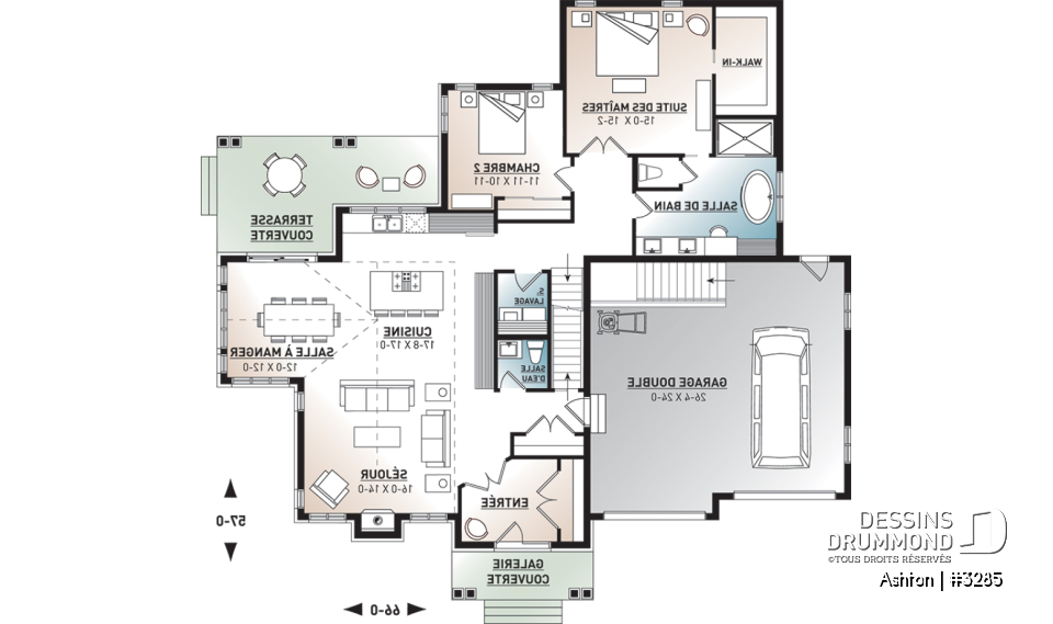 Rez-de-chaussée - 3 chambres 2 salles de bain, plain-pied spacieux, grande chambre des maîtres, garage, terrasse abritée - Ashton