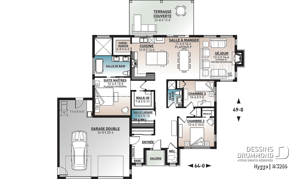 Rez-de-chaussée - Modèle de maison Scandinave, 3 chambres, suite des maîtres, beaucoup de fenêtres, foyer, terrasse abriitée - Hygge